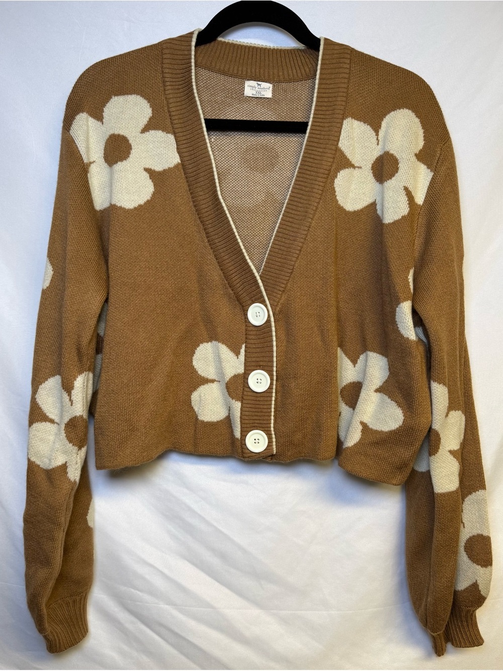 Simply Southern Tan and Cream Floral V-Neck Button Cardigan